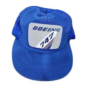 Vintage Boeing 747 Patch Hat Mesh Snapback Trucker Cap Blue By That Hat airplane